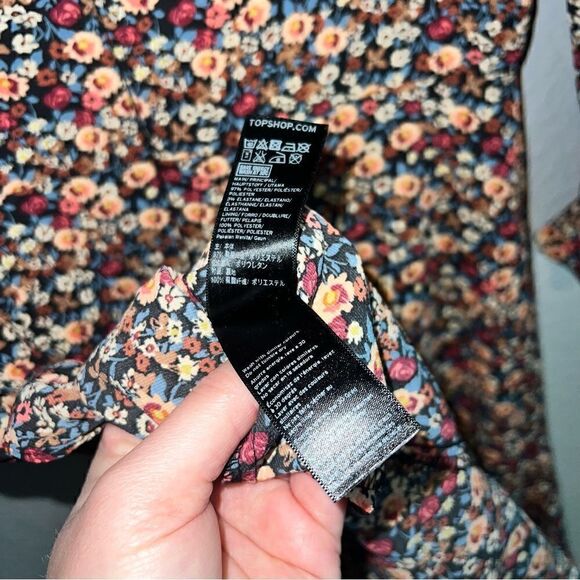 Top Shop Womens Floral V-Neck Long Sleeve Ruffle Mini A-Line Dress Black Size 8 - Picture 8 of 11